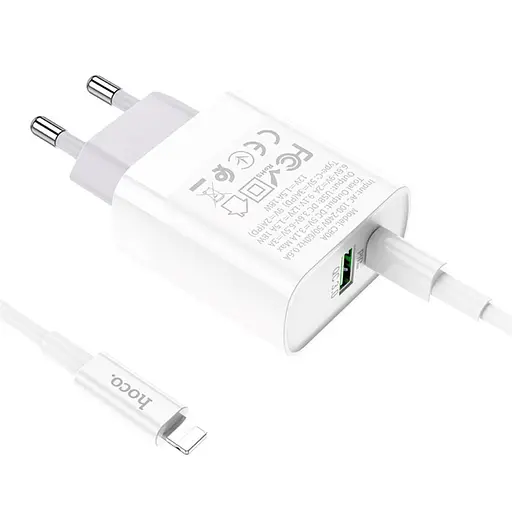 Блок-адаптер сетевой + кабель набор Hoco Rapido C80A 2 выхода USB + Type-C 20 W белый - фото 2