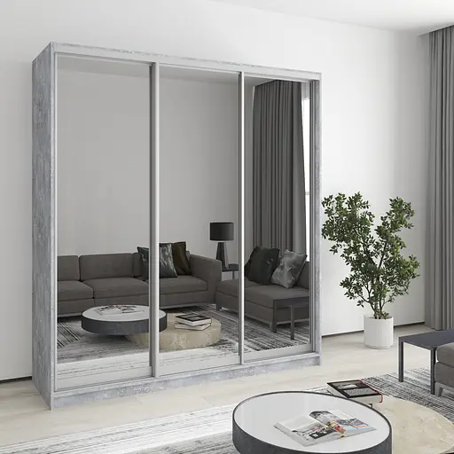 Шафа-купе тридверна MebelStar Комбо AL 3 Дзеркала 190x60x210 см Бетон (MBS-3415)