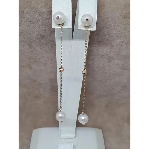 Золоті сережки-пуссети Tango з перлами. 580133 - фото 3