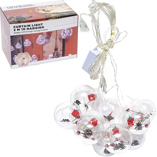 Гірлянда електрична штора Куля новорічна, 9280-5, 10 шт., тепле біле світло