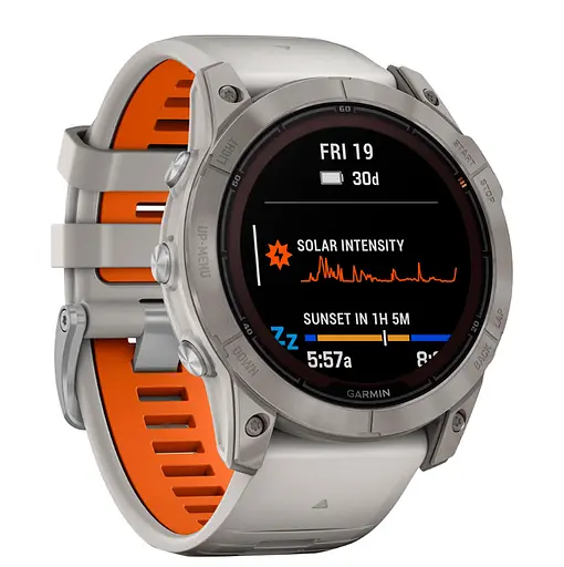 Смарт-годинник Garmin Fenix 7X Pro Sapphire Solar Titanium w. Fog Gray/Ember O. Band (010-02778-14/15/64) - фото 2