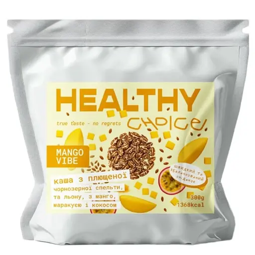 Каша з плющеної чорнозерної спельти та льону Healthy choice Mango Vibe з манго і маракуєю 300 г