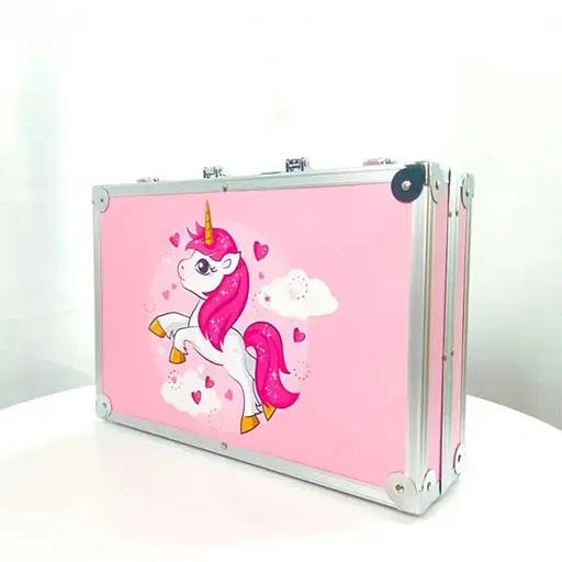 Набор для рисования и творчества детский в алюминиевом чемодане Единорог 145 предметов для юного художника Розовый - фото 8
