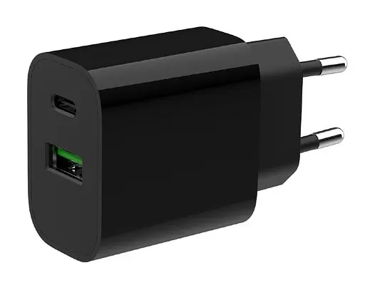 Мережевий зарядний пристрій Gembird TA-UC-PDQC20-01-BK, чорний, 20 Вт, 1xType-C (PD3.0) / 1xUSB (QC3.0) - фото 1