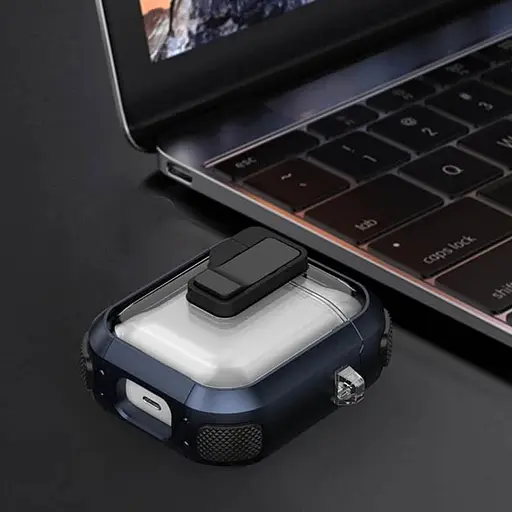 Футляр протиударний Locking Button для навушників Airpods 1/2 Blue - фото 6