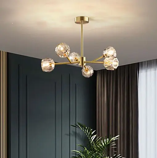 Світлодіодна кришталева люстра Барви 8613 (Золотиста) на 6 плафонів