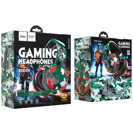 Дротова ігрова гарнітура Hoco Gaming headphones Hi-Res ESD08, USB, 2x3.5mm, 2m, Camouflage-Green - фото 6