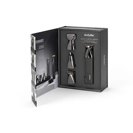 BaByliss Набір для стрижки Super-X Metal Black Edition, для голови, вусів, бороди,носа і тіла, акум., насадок-15, сумка для зберігання, підставка, сталь, чорний - фото 8