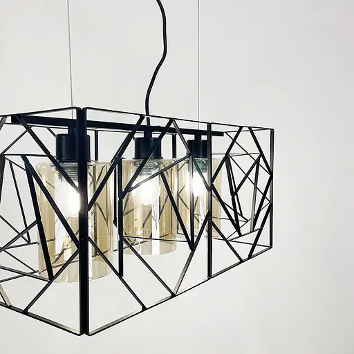 Світильник Лофт у чорному корпусі на 3 янтарних плафони | Арт. 12120/3 BK+AM | Line F - фото 2