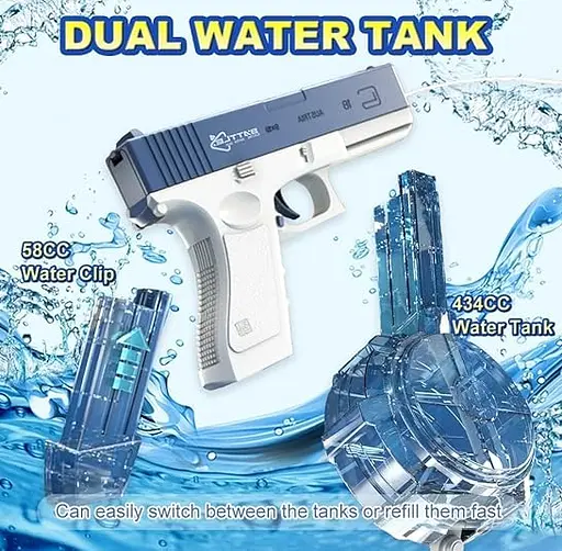 Электрический водяной пистолет высокого давления для детей и взрослых Glock Water Gun синий - фото 3