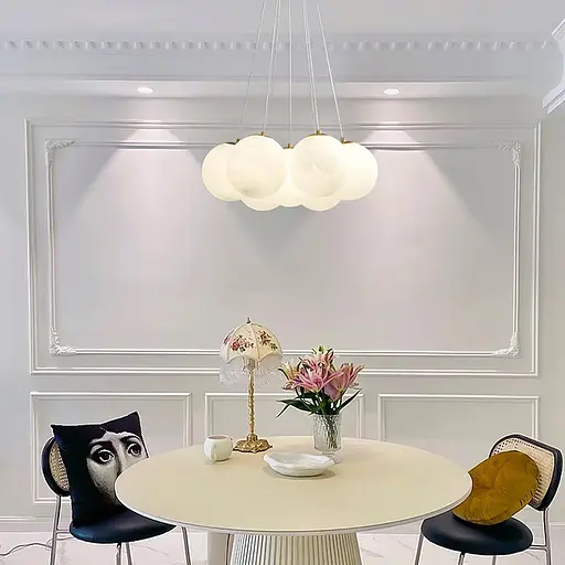 Люстра-пучок на 7 мраморных плафонов в латунном корпусе Ст. MJ 141/7 AB+WT (NEW) Line F - фото 1