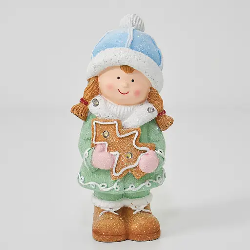 Новорічна декоративна фігурка з підсвічуванням Дівчинка з пряниковим будиночком Yiwu CR-6-2 з порцеляни 10,5 × 9,5 × 22 см  - фото 2
