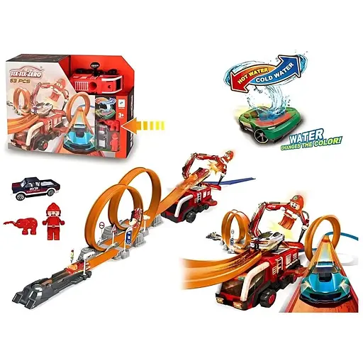 Трек 660 A-98 для трюків, машинка металопластикова, фігурка героя, наліпки, запускач, перешкоди, в коробці - фото 2