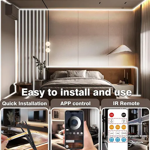 Світлодіодна стрічка COB 100FT/30M, затемнена яскравий колір денного світла 6500K, клейка - фото 6