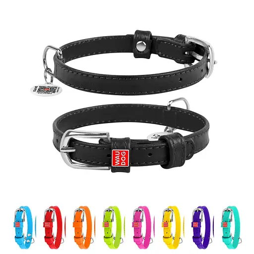Нашийник для собак шкіряний Waudog Glamour з QR-паспортом без прикрас S Ш 15 мм Д 27-36 см чорний - фото 2