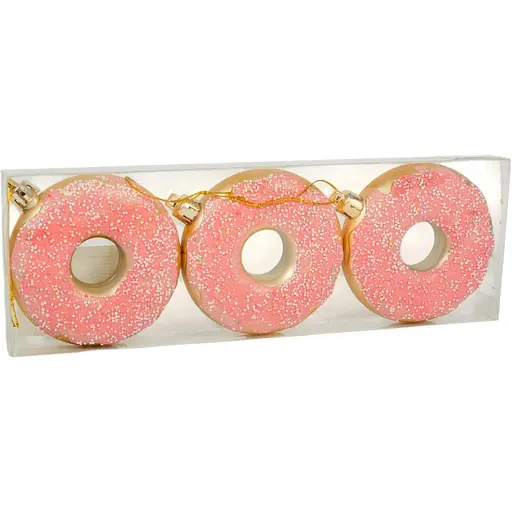 Комплект елочных украшений Chomik Пончики пластиковые 8 см розовые 3 шт. (BAI7169)