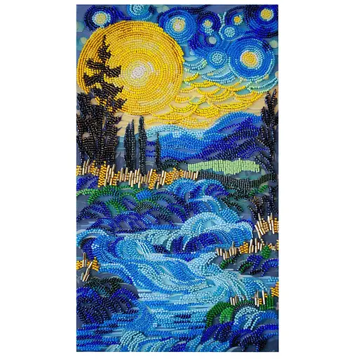 Набор для вышивки бисером "Там за фонтаном" AB-908 на натуральном полотне.