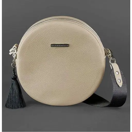 Кругла жіноча шкіряна сумочка Tablet світло-бежева - фото 1