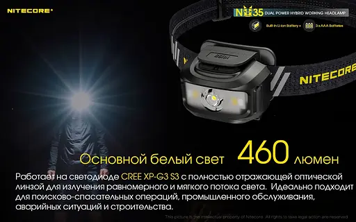 Налобний ліхтар Nitecore NU35 460лм 3xAAA Type-C з білим та червоним світлом - фото 8