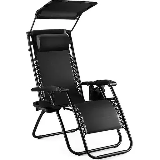 Шезлонг лежак Outtec Zero Graviti Sun розкладний з дашком чорний - фото 1
