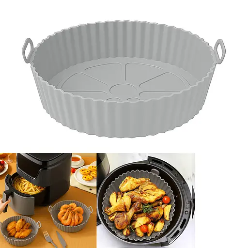 Круглая силиконовая форма для аэрогриля, духовки и мультипечи 22х22 см, Kitchen Master Серый 87962 - фото 1