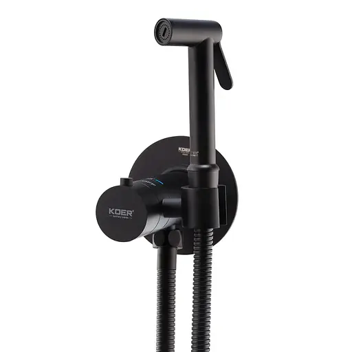 Гигиенический душ скрытого монтажа Koer KB-24029-05 с термостатом Black KR5494, Черный матовый - фото 1