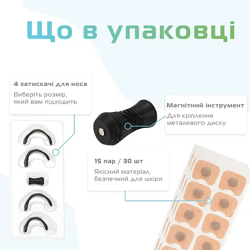 Магнітна кліпса від хропіння 15 пар змінних наліпок Антихрап розширювач для покращення дихання носа Назальний дилататор Чорна (1216-02) - фото 6