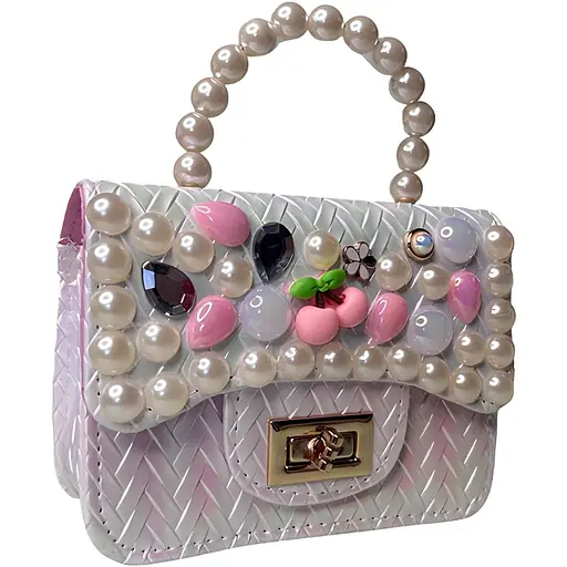 Детская перламутровая сумка с бисером белая (24-556)