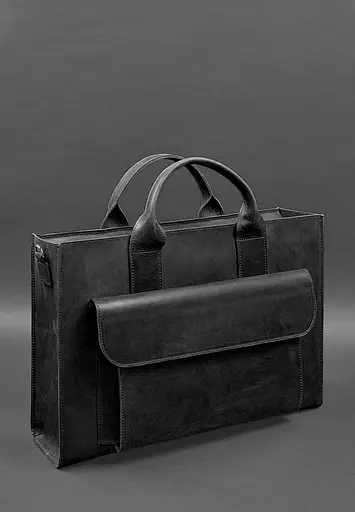 Шкіряна сумка для ноутбука та документів Універсальна чорна Crazy Horse - фото 4