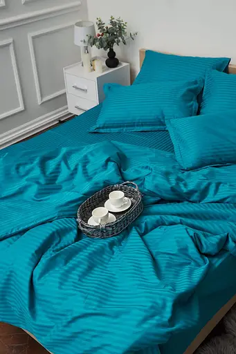 Комплект постільної білизни Moon&Star King Size 220x240 наволочки 2х50х70 Turkish Blue Satin Stripe - фото 3