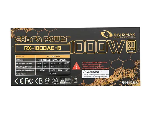Блок живлення Raidmax Cobra 1000W RX-1000AE-B (RX-1000AE-B) Б/в - фото 6
