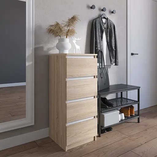 Комод Vays R-17 Дуб Сонома-Білі планки, на 4 шухляди без ручок, вузький, ЛДСП 40×40×98 см - для передпокою, спальні, коридору