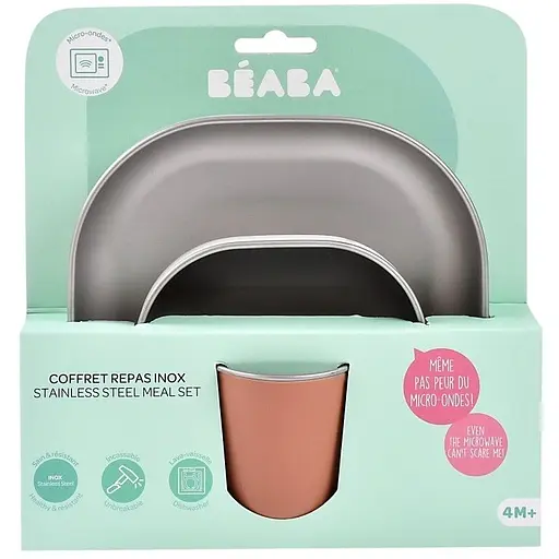 Набір дитячого посуду Beaba тарілка, миска, стакан металеві 4+ теракотовий (913584) - фото 3