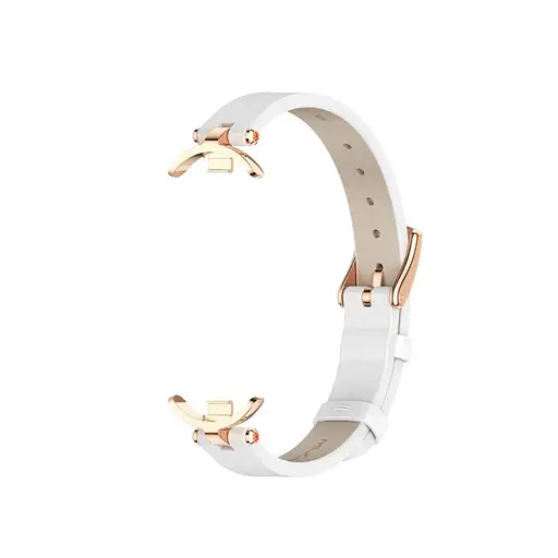 Шкіряний ремінець MiJobs для фітнес-браслета Xiaomi Mi Band 8 і 9 Type A білий, тримач - золотистий - фото 2