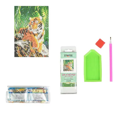 Алмазна мозаїка Тигр у своєму владарюванні Strateg YAB27430 без підрамника, не повна викладка 10 x 15 см - фото 2
