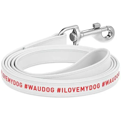 Повідець для собак Waudog Design шкіряний, малюнок "Я люблю свою собаку", L-XXL білий