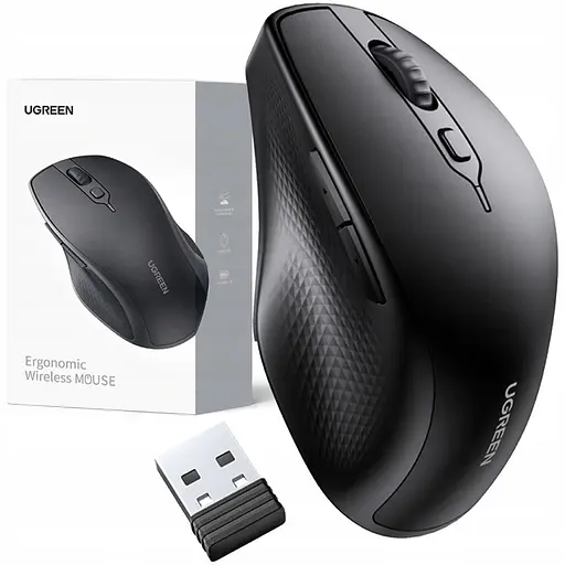 Мишка UGREEN 2.4GHz+Bluetooth MU101, бездротова, 4000dpi., 5кн., чорна - фото 6