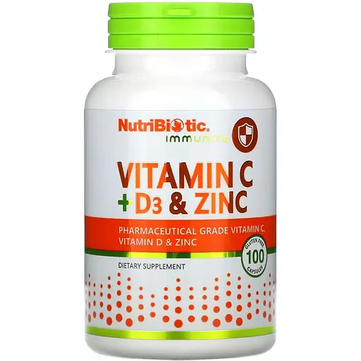Вітаміни Nutribiotic Vitamin C+D3 & Zinc 100 caps (1086-2022-10-3008)