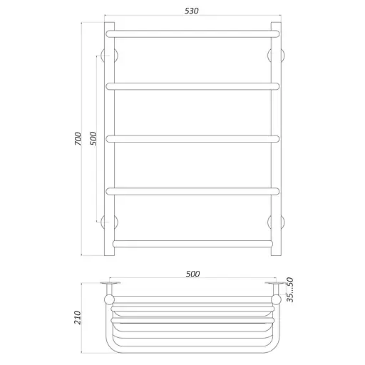 Полотенцесушитель UNIO KSp W 700-500-5 Каскад скоба с полкой (20650) - фото 5