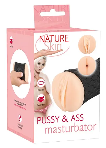 Подвійний мастурбатор Nature Skin Pussy Ass тілесний - фото 2