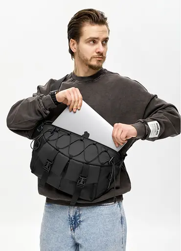 Мужская сумка-бананка под ноутбук Sambag Urban Pro черная 46×26 см (51411264m) - фото 9