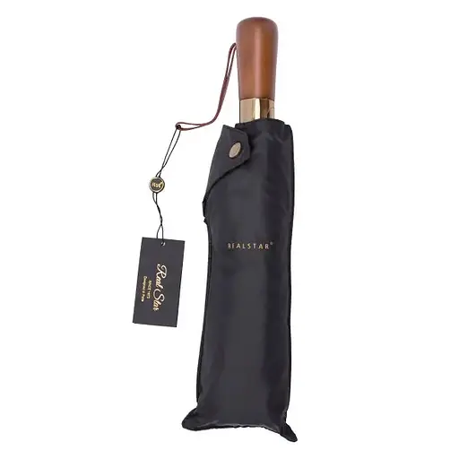 Парасоля Yiwu HP-23-8B автоматична складна 116 см з дерев'яною ручкою чорна - фото 4