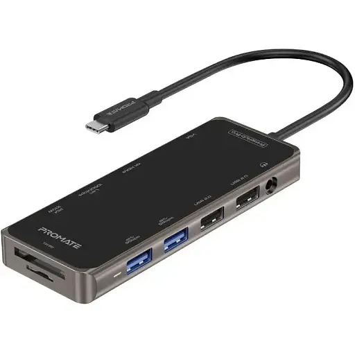 USB-хаб Promate PrimeHub-Pro USB-C PD/HDMI/VGA/2xUSB 3.0/2xUSB 2.0/RJ45/SD/MicroSD/AUX 3.5 мм Grey (primehub-pro.grey)