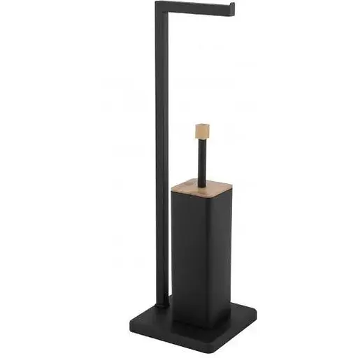 Стойка для ершика и туалетной бумаги Yoka Saki black bamboo PD.SAKI-BLK, Черный матовый - фото 1
