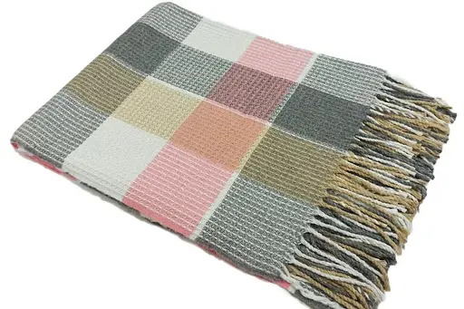 Плед хлопковый Vladi Валенсия 140х200 белый-дым-песок-ярко-розовый (10313) - фото 1