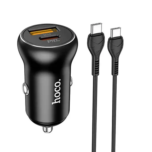 Комплект зарядный автомобильный HOCO NZ5 Smooth road car charger 30 W 2 порта с кабелем Type-C to Type-C черный - фото 1