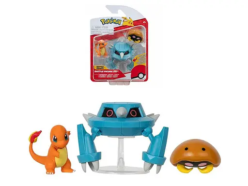 Набір ігрових фігурок POKEMON W17 - КАБУТО, ЧАРМАНДЕР, МЕТАНГ (на підставці)