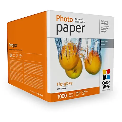 Фотопапір ColorWay, глянсовий, A6 (10х15), 230 г/м², 1000 арк (PG23010004R)