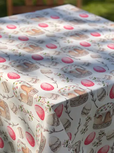 Водоотталкивающая Скатерть пасхальная Кулич 220х140 см (+ 4 салфетки 30х40) Розовый - фото 4