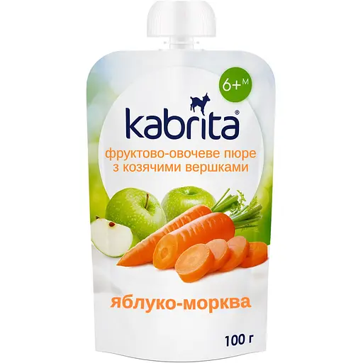 Пюре фруктово-овочеве Kabrita Яблуко-морква з козячими вершками 100 г
